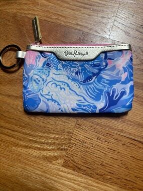 Lilly Pulitzer Blue Pink Gold Zip Key Pouch